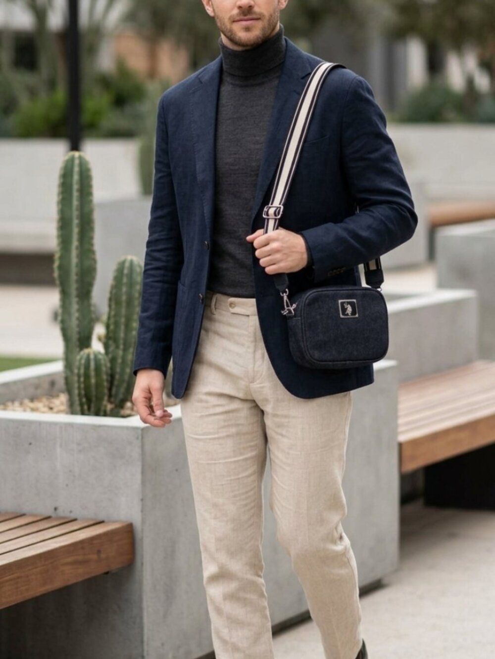 US Polo Assn Mens Dark Denim Camera Bag Crossbody Shoulder Purse Adjustable